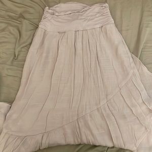 AGB Tiered High Low Beige Skirt Elastic Waistband Size L